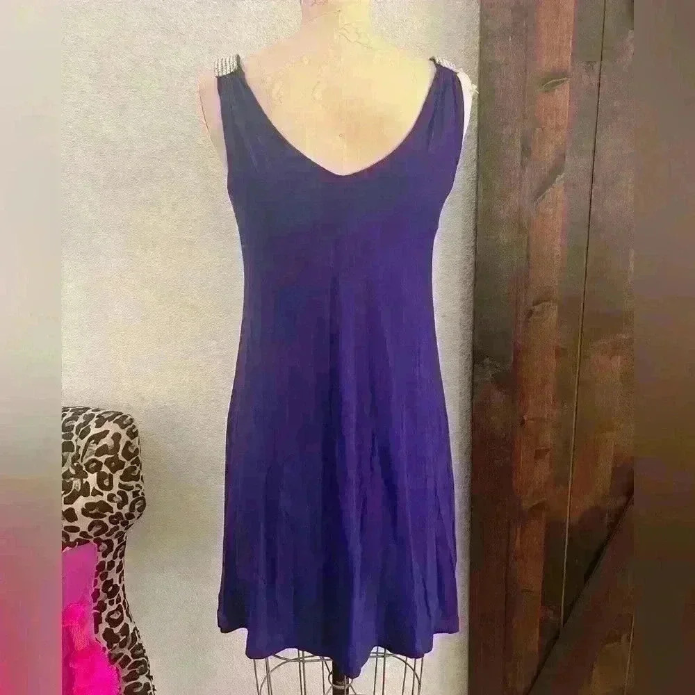 Rhinestone Detail Tank Dress, Purple, Size M - Picture 2 of 7
